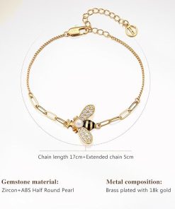 Alternative view of Cicy Bell 18K Gold Plated Bracelets for Women Bumble Bee Bracelets Oval Pearl Cubic Zirconia Figaro Chain Trendy Cute Animal Jewelry Gift