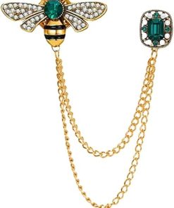 Crystal Insect Bee Brooch Pin Vintage Long Tassel Bee Chain Lapel Pin Rhinestone Bee Corsage Suit Jacket Brooch Pin Jewelry for Women Men Gifts - 1