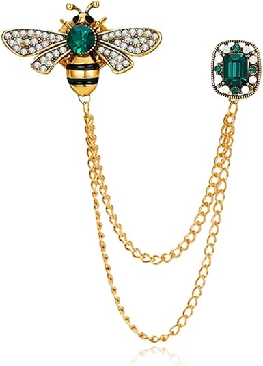 Crystal Insect Bee Brooch Pin Vintage Long Tassel Bee Chain Lapel Pin Rhinestone Bee Corsage Suit Jacket Brooch Pin Jewelry for Women Men Gifts - 1