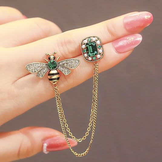 Crystal Insect Bee Brooch Pin Vintage Long Tassel Bee Chain Lapel Pin Rhinestone Bee Corsage Suit Jacket Brooch Pin Jewelry for Women Men Gifts - Image 3