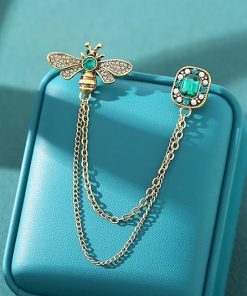 Alternative view of Crystal Insect Bee Brooch Pin Vintage Long Tassel Bee Chain Lapel Pin Rhinestone Bee Corsage Suit Jacket Brooch Pin Jewelry for Women Men Gifts