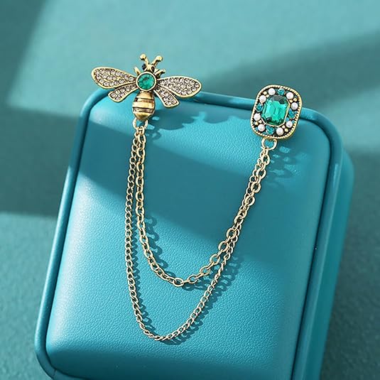 Crystal Insect Bee Brooch Pin Vintage Long Tassel Bee Chain Lapel Pin Rhinestone Bee Corsage Suit Jacket Brooch Pin Jewelry for Women Men Gifts - Image 2