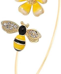 Fashion Yellow Flower and Honey Bee Adjustable Charm Bangle Bracelet Women Jewelry - 1