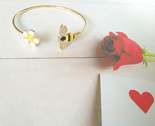 Fashion Yellow Flower and Honey Bee Adjustable Charm Bangle Bracelet Women Jewelry - Image 6