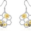 LUHE Bee Earrings for Women 925 Sterling Silver Bumble Earrings with Honeycomb Honeybee Jewelry Dangle Gifts for Women - 1