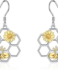 LUHE Bee Earrings for Women 925 Sterling Silver Bumble Earrings with Honeycomb Honeybee Jewelry Dangle Gifts for Women - 1
