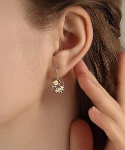 Alternative view of LUHE Bee Earrings for Women 925 Sterling Silver Bumble Earrings with Honeycomb Honeybee Jewelry Dangle Gifts for Women