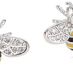 Reffeer Solid 925 Sterling Silver Cute Bee Earrings Stud for Women Teens Small Freshwater Pearl Bee Earrings - 1