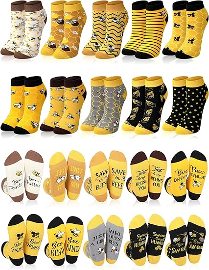 10 Pairs Bee Gifts for Women Funny Bee Socks Cute Cotton Crew Socks for Honeybee Lover Holiday Birthday Gifts - 1