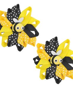 Bee Bow Hair Clips Cute Bee Hair Bows Hair Barrettes Honeybee Yellow Black Polka Dot Bows Hair Pins Spring Hair Accessories for Girls Toddlers Teens Animal Themed Birthday Party Supplies 2PCS - 1