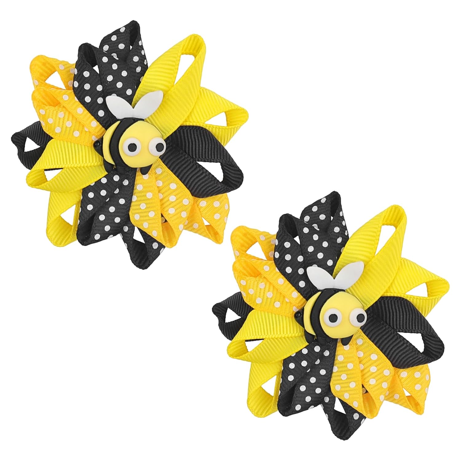 Bee Bow Hair Clips Cute Bee Hair Bows Hair Barrettes Honeybee Yellow Black Polka Dot Bows Hair Pins Spring Hair Accessories for Girls Toddlers Teens Animal Themed Birthday Party Supplies 2PCS - 1