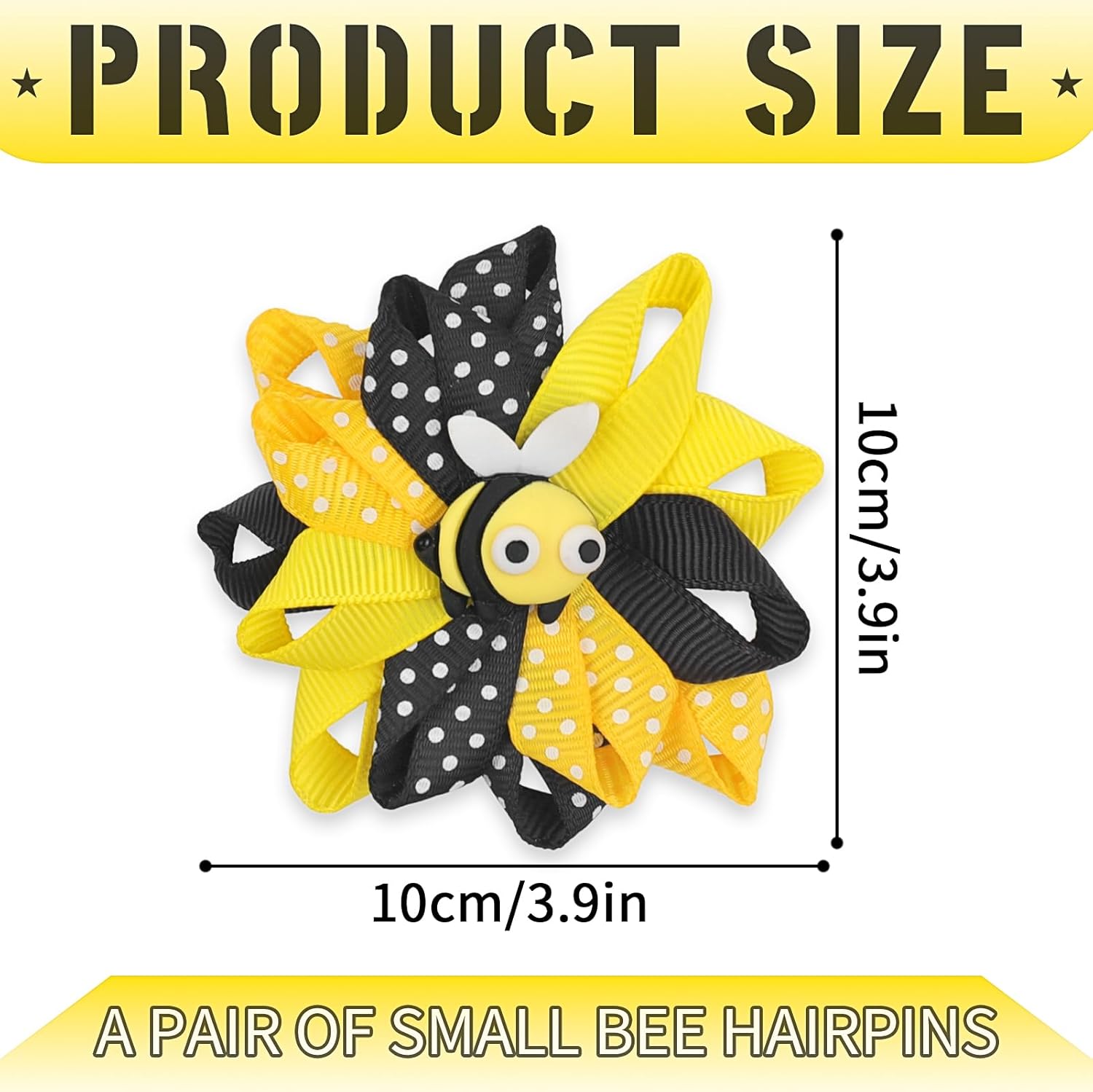 Bee Bow Hair Clips Cute Bee Hair Bows Hair Barrettes Honeybee Yellow Black Polka Dot Bows Hair Pins Spring Hair Accessories for Girls Toddlers Teens Animal Themed Birthday Party Supplies 2PCS - Image 7