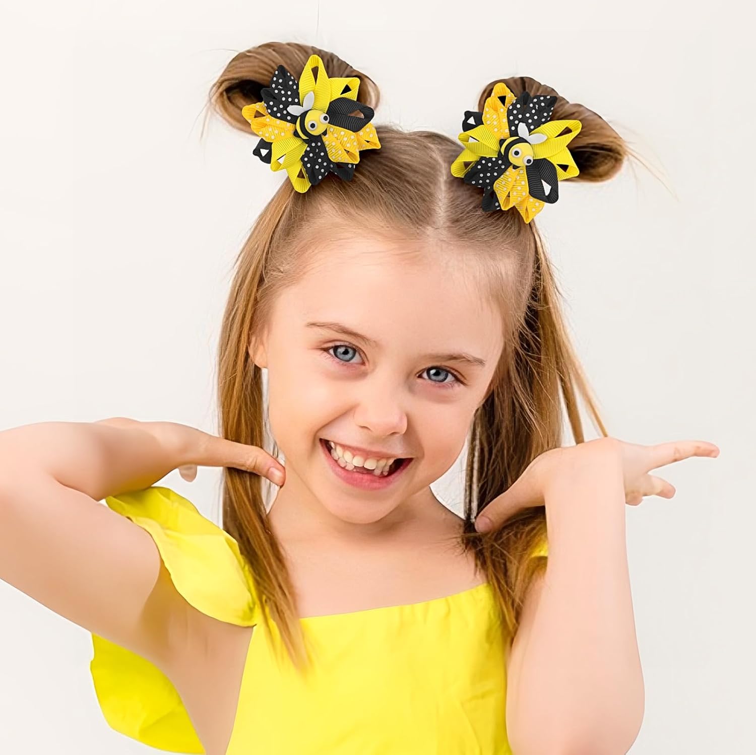 Bee Bow Hair Clips Cute Bee Hair Bows Hair Barrettes Honeybee Yellow Black Polka Dot Bows Hair Pins Spring Hair Accessories for Girls Toddlers Teens Animal Themed Birthday Party Supplies 2PCS - Image 5