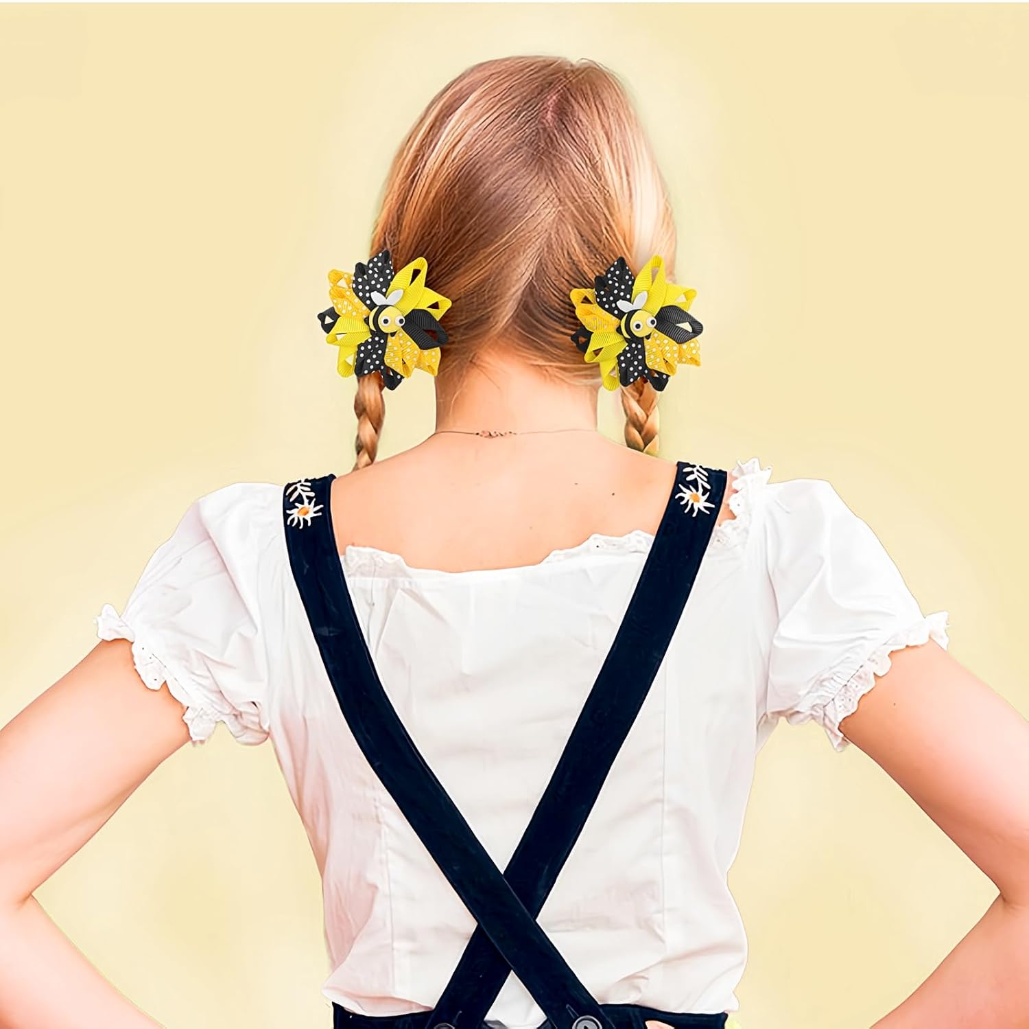 Bee Bow Hair Clips Cute Bee Hair Bows Hair Barrettes Honeybee Yellow Black Polka Dot Bows Hair Pins Spring Hair Accessories for Girls Toddlers Teens Animal Themed Birthday Party Supplies 2PCS - Image 4