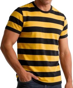 Funny World Men's Cotton Striped T-Shirt Crew Neck Short Sleeves Basic Casual Top - 1