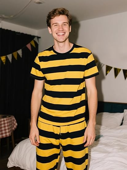 Funny World Men's Cotton Striped T-Shirt Crew Neck Short Sleeves Basic Casual Top - Image 2