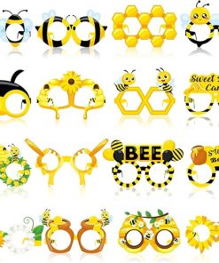 Threan 32 Pieces Bee Party Supplies Bulk Bee Glasses Honeycomb Sunflower Paper Eyeglasses for Summer Flower Birthday Party Baby Shower Costume Photo Booth Props Decorations Supplies - 1