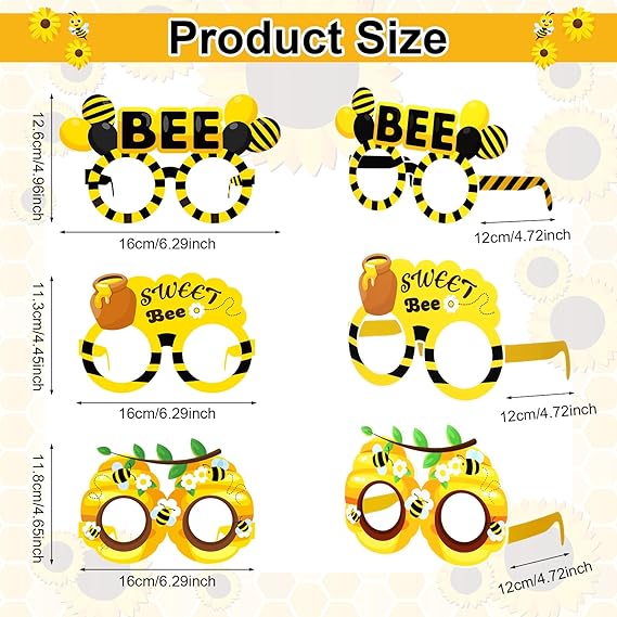 Threan 32 Pieces Bee Party Supplies Bulk Bee Glasses Honeycomb Sunflower Paper Eyeglasses for Summer Flower Birthday Party Baby Shower Costume Photo Booth Props Decorations Supplies - Image 6