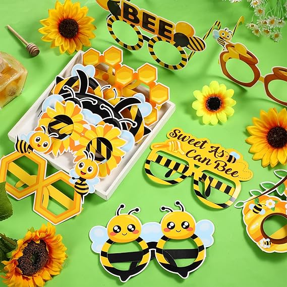 Threan 32 Pieces Bee Party Supplies Bulk Bee Glasses Honeycomb Sunflower Paper Eyeglasses for Summer Flower Birthday Party Baby Shower Costume Photo Booth Props Decorations Supplies - Image 4