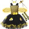 5 PCS Halloween Bee Costume for Girls Bees Headband with Wings Knee Socks Wand Bumble Bee Dress Kids Insect Coslpay - 1