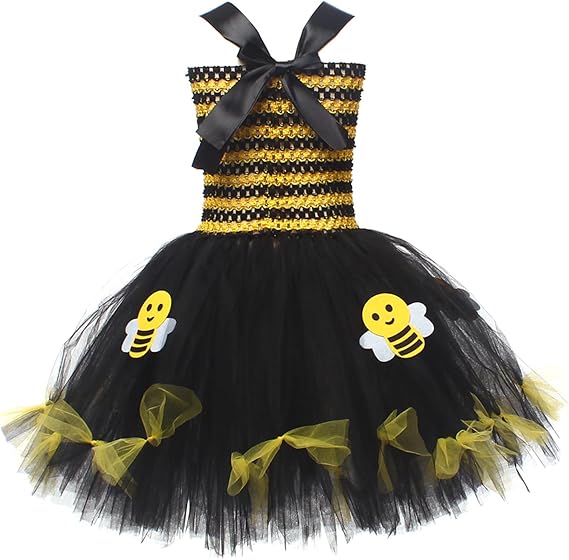 5 PCS Halloween Bee Costume for Girls Bees Headband with Wings Knee Socks Wand Bumble Bee Dress Kids Insect Coslpay - Image 5