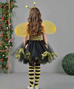 Alternative view of 5 PCS Halloween Bee Costume for Girls Bees Headband with Wings Knee Socks Wand Bumble Bee Dress Kids Insect Coslpay