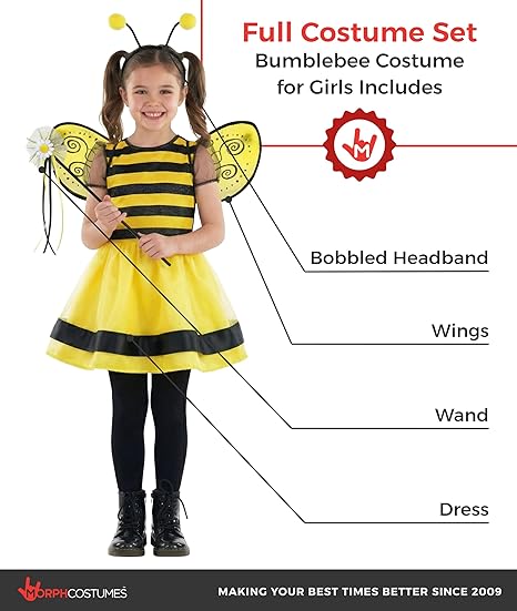 Morph Bumble Bee Costume for Girls - Kids Bumblebee Outfit - Toddler Bee Costume for Baby Girls - Fun Dress-Up - Image 6