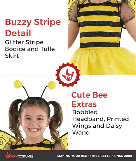Morph Bumble Bee Costume for Girls - Kids Bumblebee Outfit - Toddler Bee Costume for Baby Girls - Fun Dress-Up - Image 5