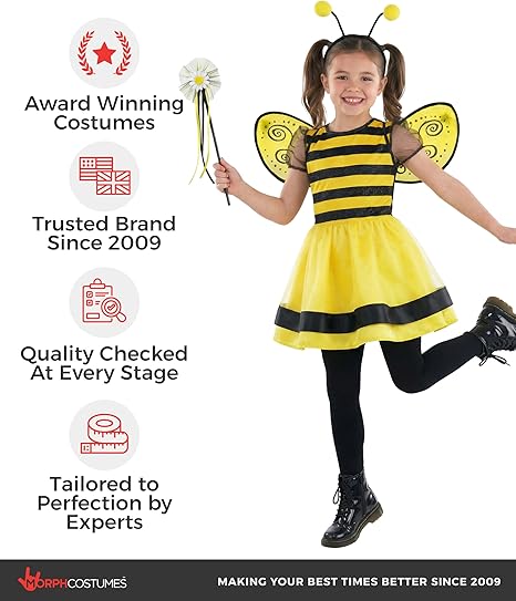 Morph Bumble Bee Costume for Girls - Kids Bumblebee Outfit - Toddler Bee Costume for Baby Girls - Fun Dress-Up - Image 2