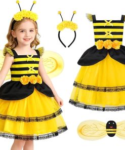 ReliBeauty Bumble Bee Costume Kids Bee Costume Toddler Fancy Dress with Bee Wings Halloween Party - 1