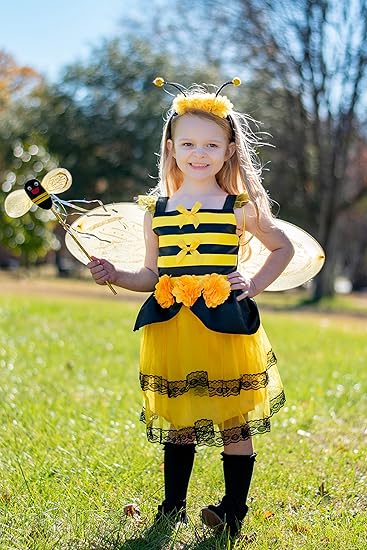 ReliBeauty Bumble Bee Costume Kids Bee Costume Toddler Fancy Dress with Bee Wings Halloween Party - Image 7