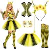 6pcs Bee Costume Women with Black and Yellow Tutu Striped Socks Bee Headband and Necklace Face Stickers for Halloween Party - 1