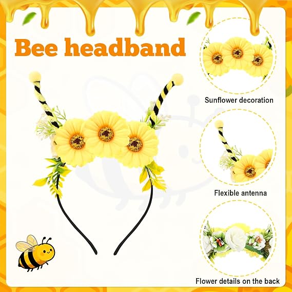 6pcs Bee Costume Women with Black and Yellow Tutu Striped Socks Bee Headband and Necklace Face Stickers for Halloween Party - Image 5