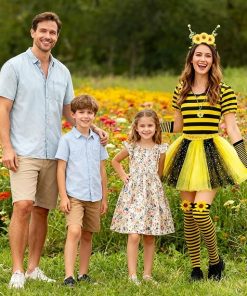 Alternative view of 6pcs Bee Costume Women with Black and Yellow Tutu Striped Socks Bee Headband and Necklace Face Stickers for Halloween Party