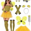8PCS Halloween Bee Costume Accessories Cosplay for Women, Yellow Bee Wings Dress Socks Sleeves Earring Headband Glasses Wand - 1