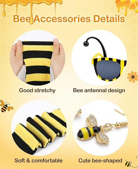 Halloween Bee Costume Women Yellow Bee Costume for Adults Sunglasses Cloak Gloves Sock Earring Halloween Cosplay Costumes - Image 4