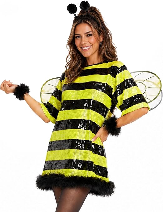 Tipsy Elves Sequin Halloween Costume Dresses for Women - Sexy Sequin Adult Short Sleeve T-Shirt Dresses - 1
