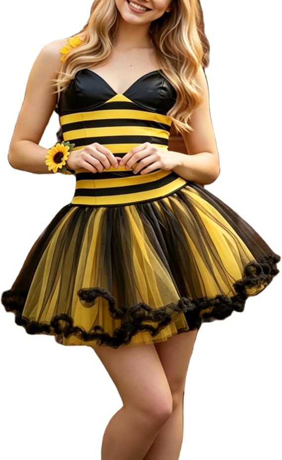 Women Halloween Bee Costume with Wings Ladybug Cospaly Dress Themed Party - 1