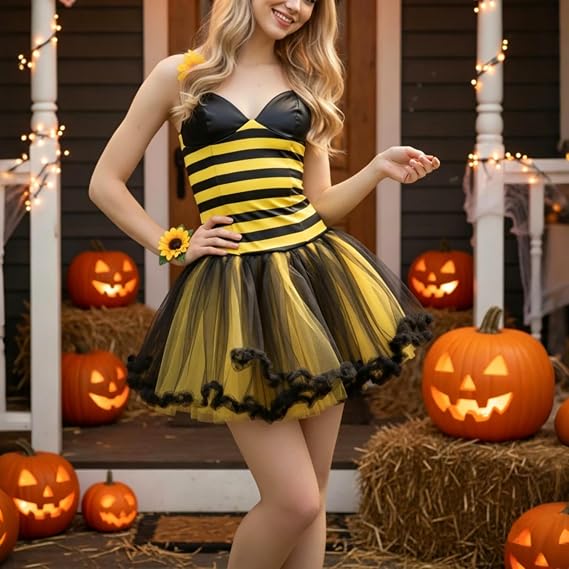 Women Halloween Bee Costume with Wings Ladybug Cospaly Dress Themed Party - Image 6
