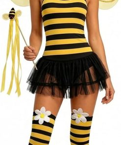 Womens Halloween Honey Bee Dress Costume Ladybug Cosplay Dress with Wings - 1