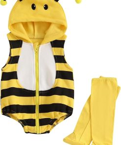 Baby Halloween Costumes Bee-Pumpkin-Ghost Costume Zipper Hooded Sleeveless Romper Stockings Infant Halloween Clothes - 1
