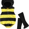 Newborn Baby Halloween Costumes Boy Girl Sleeveless Cartoon Bee Hooded Rompers Outfits with Socks - 1