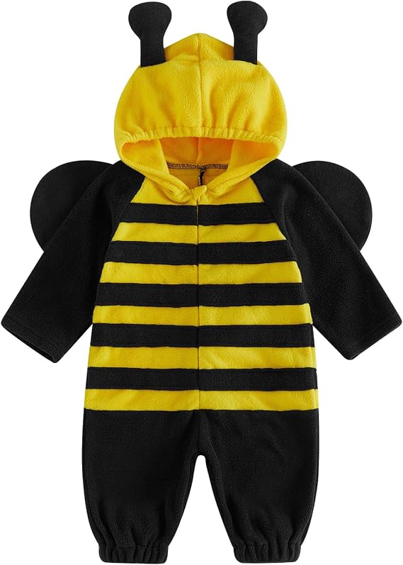 Toddler Baby Bee Costume Long Sleeve Hooded Romper Halloween Outfit - 1