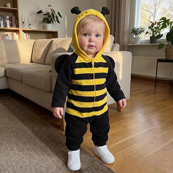Toddler Baby Bee Costume Long Sleeve Hooded Romper Halloween Outfit - Image 7