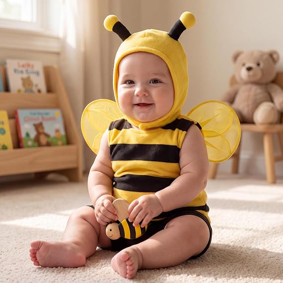 Toddler Baby Bumble Bee Costume with Wings and Antenna Hat for Halloween - Image 6